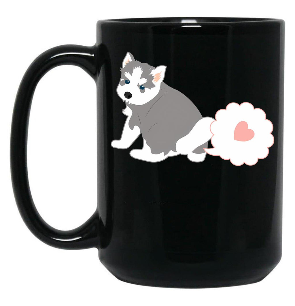 Farting Siberian Husky Puppy Black Coffee Mug, Gift Coffee Mug