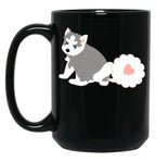 Farting Siberian Husky Puppy Black Coffee Mug, Gift Coffee Mug