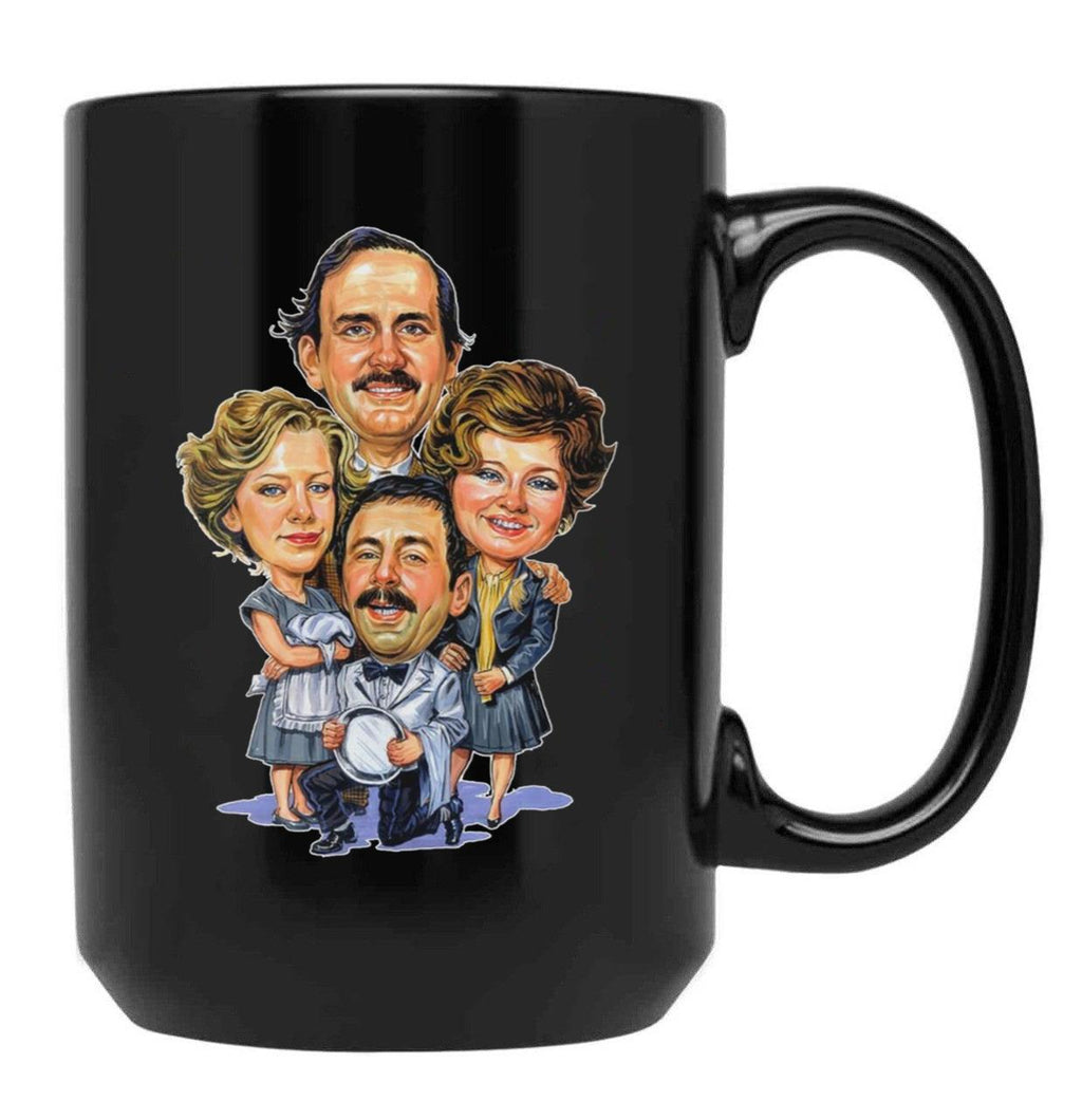 Fawlty Arts Towers Tv Series Characters Funny Design Black Coffee Mug, Gift Coffee Mug
