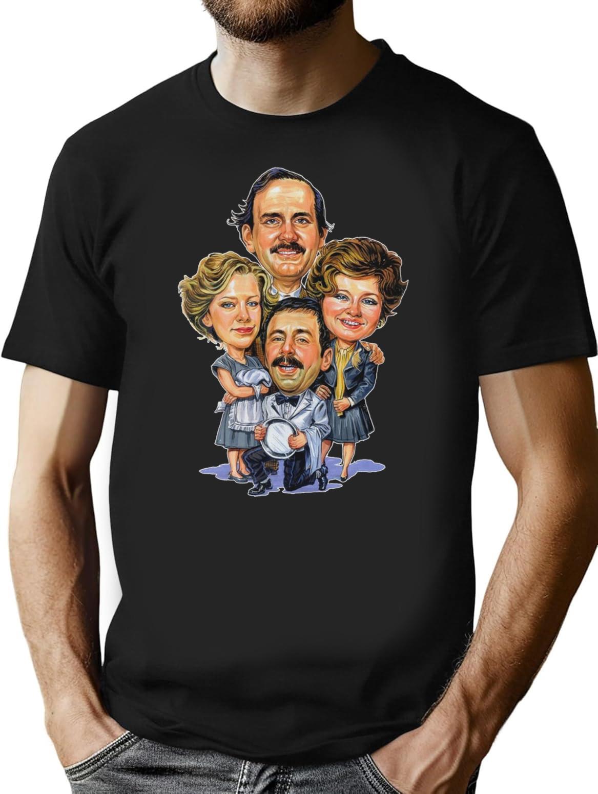 Fawlty Arts Towers Tv Series Characters Funny Design Premium Heavyweight Cotton T-Shirt - Black
