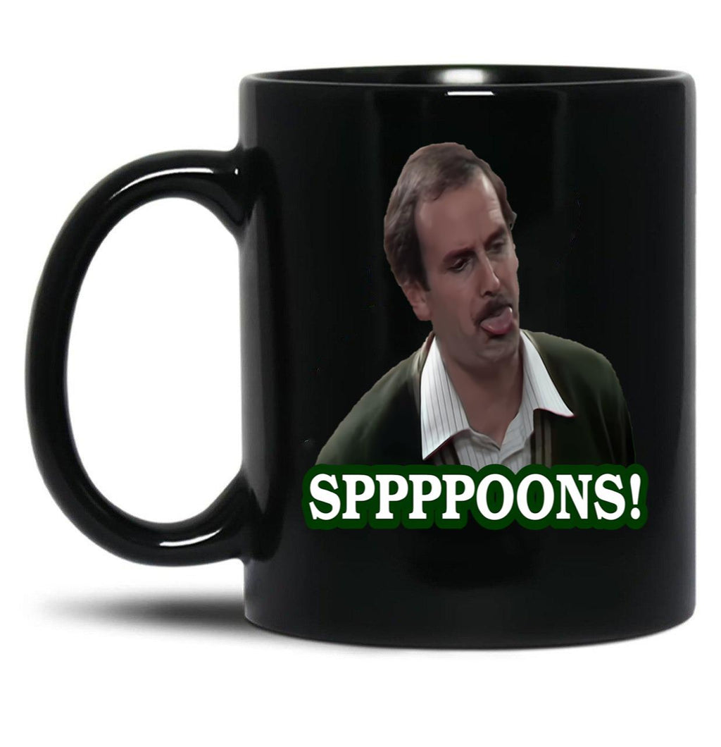 Fawlty Towers Sppppoons Black Coffee Mug, Gift Coffee Mug