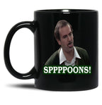 Fawlty Towers Sppppoons Black Coffee Mug, Gift Coffee Mug
