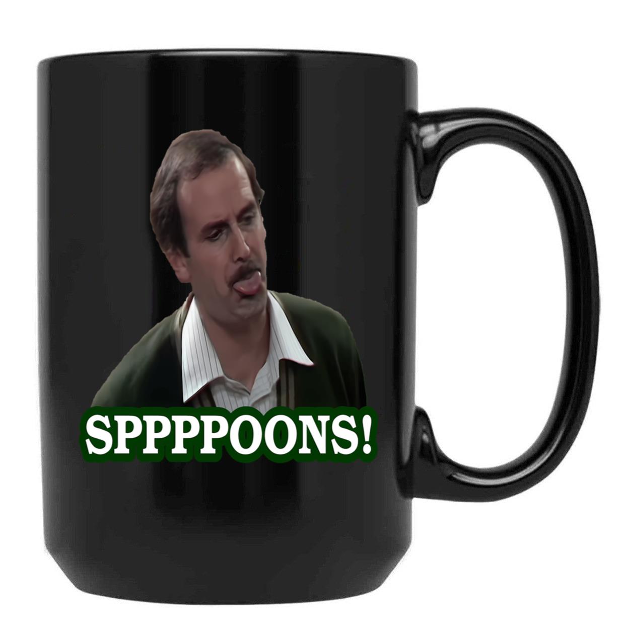 Fawlty Towers Sppppoons Black Coffee Mug, Gift Coffee Mug