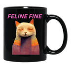 Feline Fine Black Coffee Mug, Gift Coffee Mug - Black
