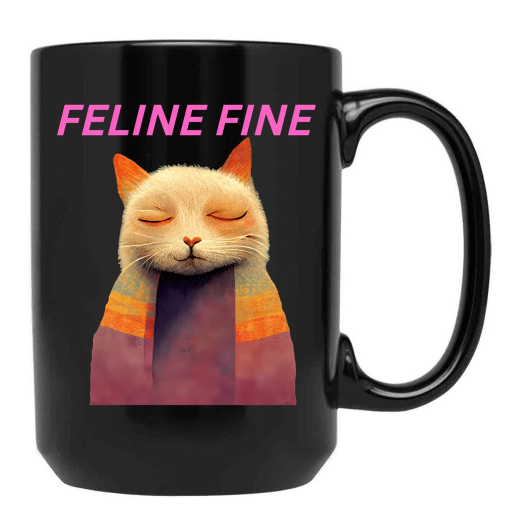 Feline Fine Black Coffee Mug, Gift Coffee Mug