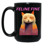 Feline Fine Black Coffee Mug, Gift Coffee Mug