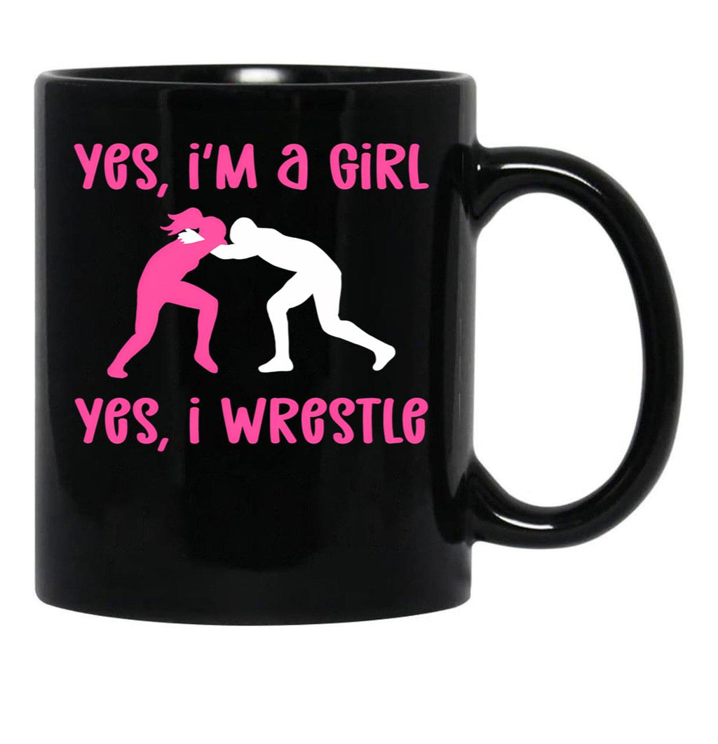Female Wrestler Girl Motif. Wrestling Black Coffee Mug, Gift Coffee Mug - Black