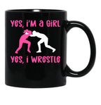 Female Wrestler Girl Motif. Wrestling Black Coffee Mug, Gift Coffee Mug - Black