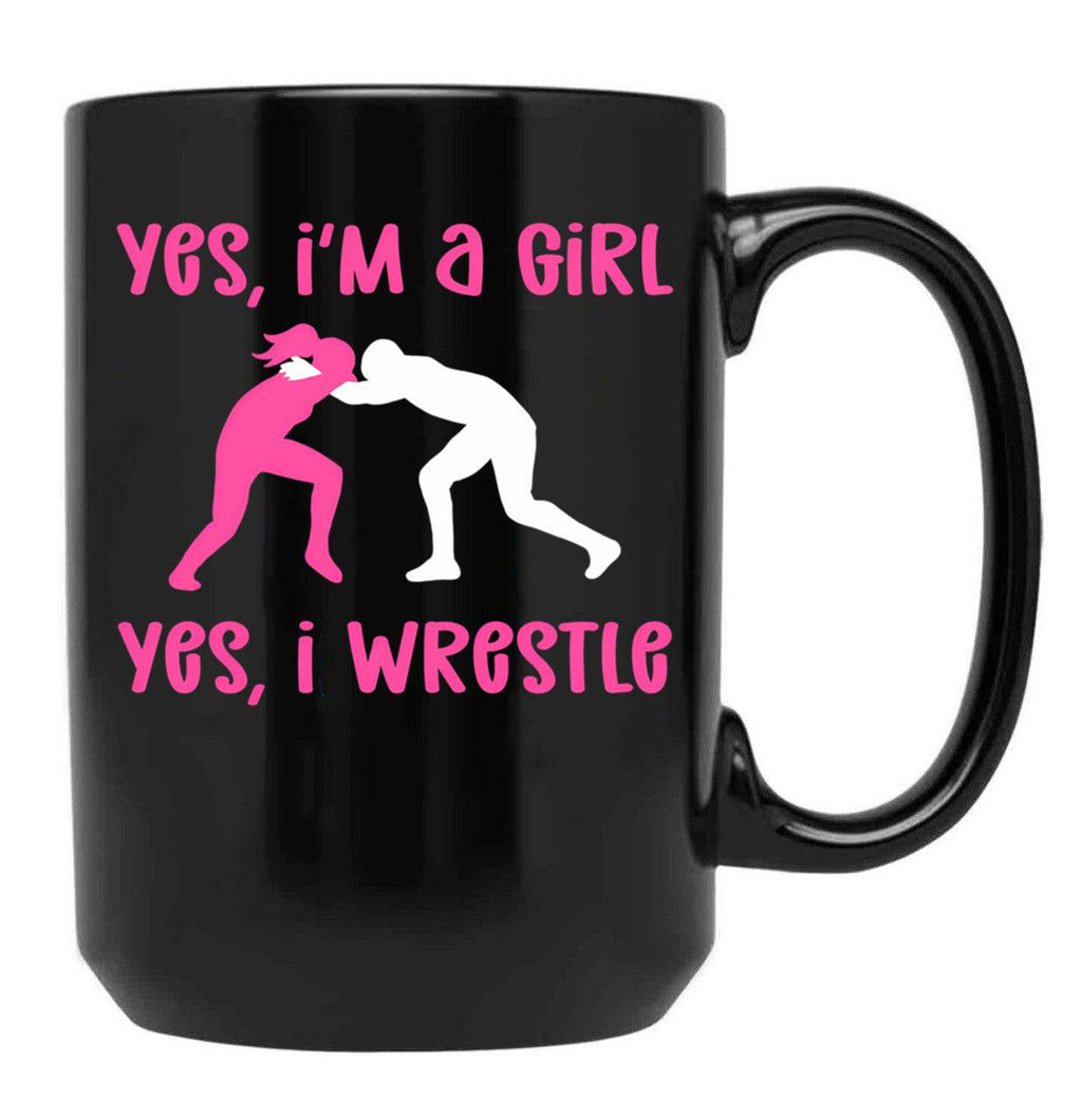 Female Wrestler Girl Motif. Wrestling Black Coffee Mug, Gift Coffee Mug