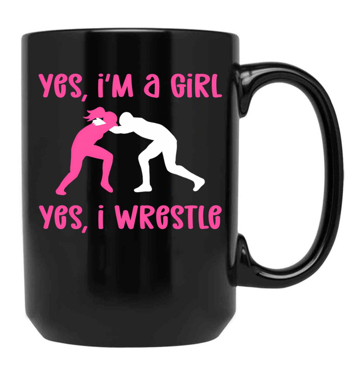 Female Wrestler Girl Motif. Wrestling Black Coffee Mug, Gift Coffee Mug