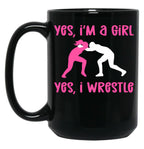 Female Wrestler Girl Motif. Wrestling Black Coffee Mug, Gift Coffee Mug