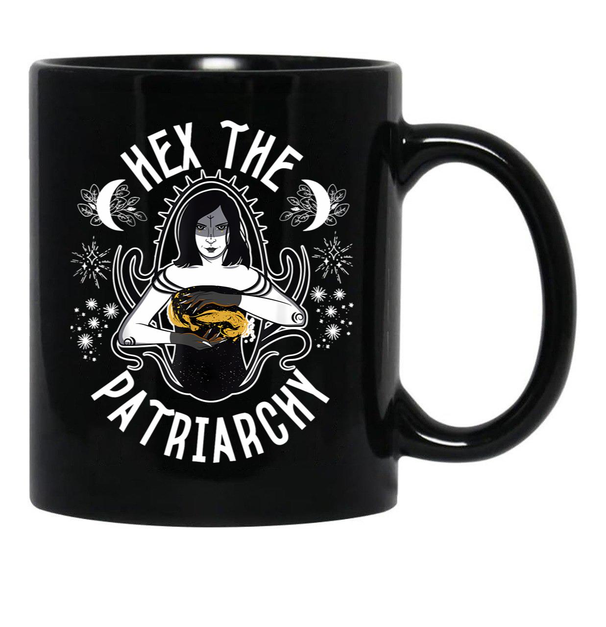 Feminist Witch Hex The Patriarchy Black Coffee Mug, Gift Coffee Mug - Black