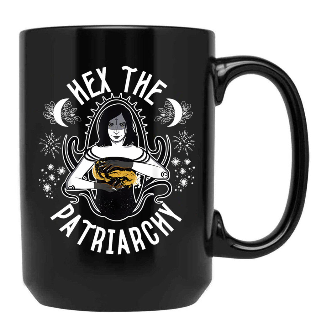 Feminist Witch Hex The Patriarchy Black Coffee Mug, Gift Coffee Mug