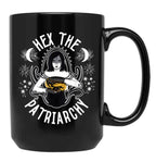 Feminist Witch Hex The Patriarchy Black Coffee Mug, Gift Coffee Mug