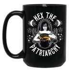 Feminist Witch Hex The Patriarchy Black Coffee Mug, Gift Coffee Mug
