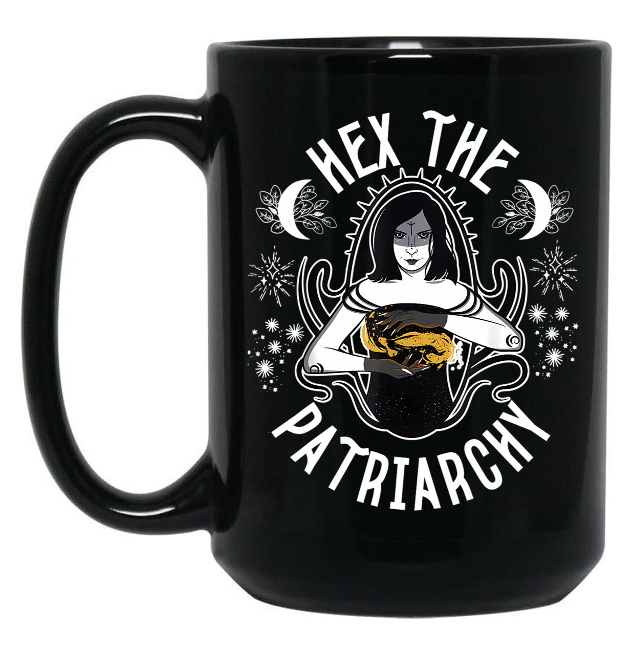 Feminist Witch Hex The Patriarchy Black Coffee Mug, Gift Coffee Mug