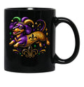 Festive Dachshund Mardi Gras Design With Jester Hat And Fleur-De-Lis Black Coffee Mug, Gift Coffee Mug - Black