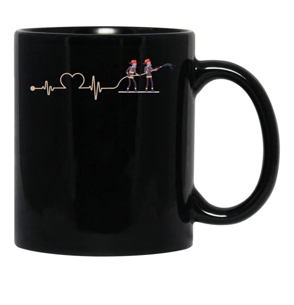 Firefighter Heartbeat Black Coffee Mug, Gift Coffee Mug - Black