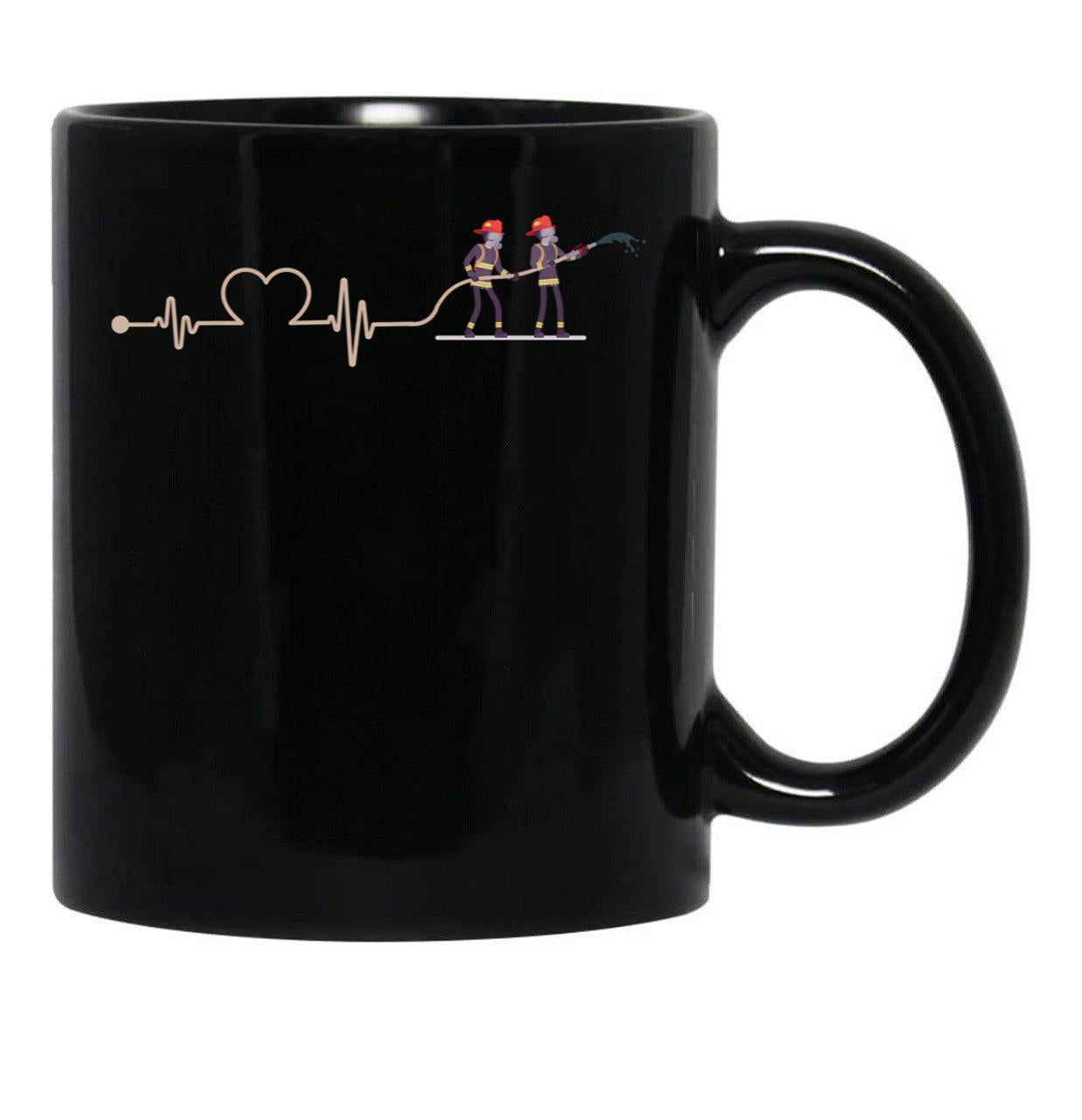 Firefighter Heartbeat Black Coffee Mug, Gift Coffee Mug - Black