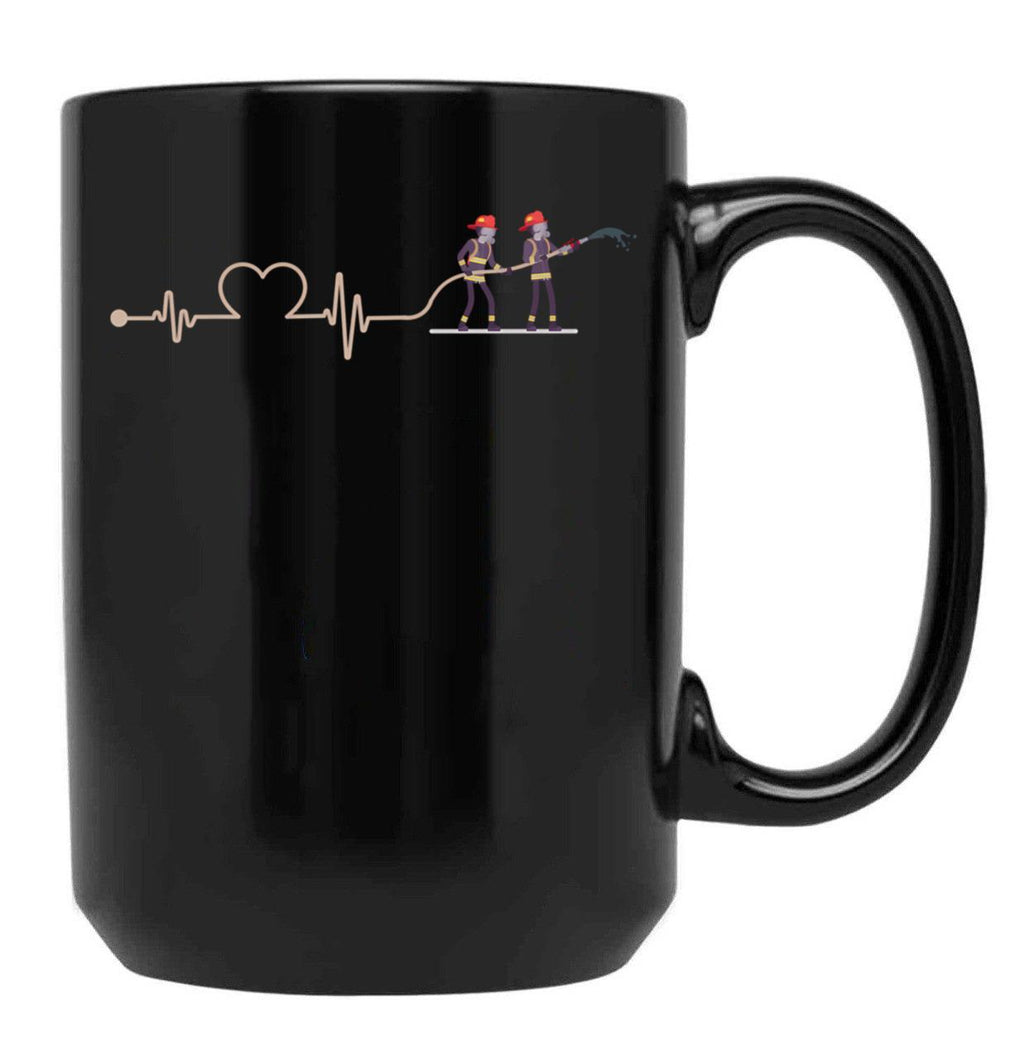 Firefighter Heartbeat Black Coffee Mug, Gift Coffee Mug