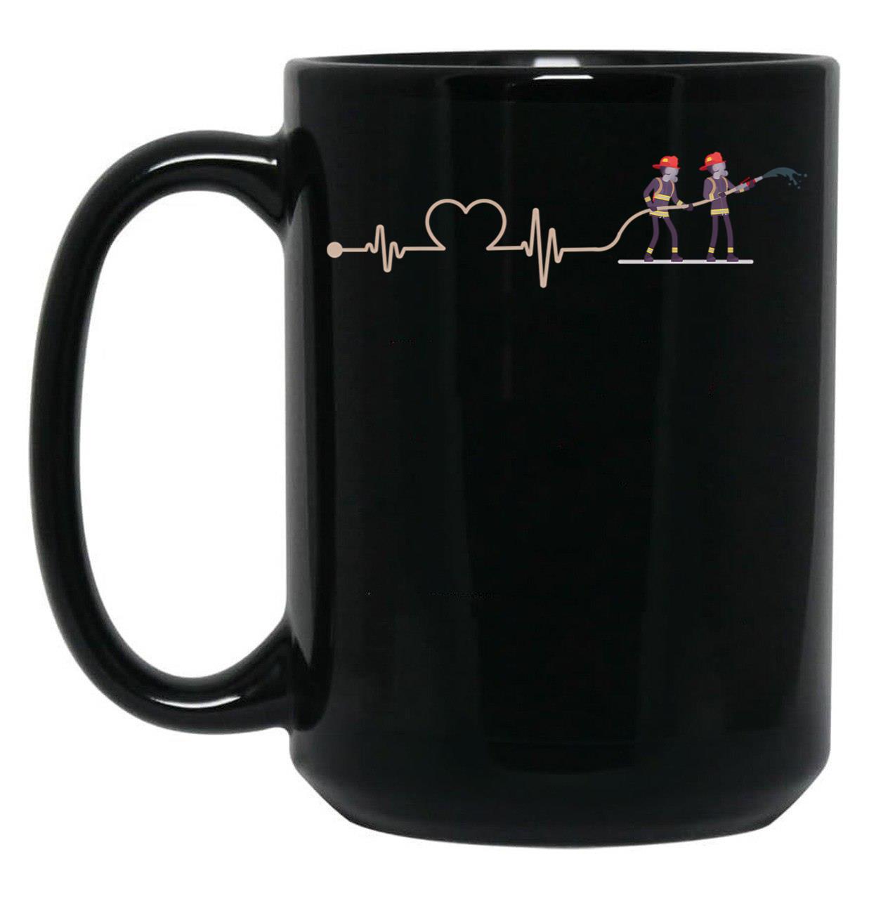 Firefighter Heartbeat Black Coffee Mug, Gift Coffee Mug