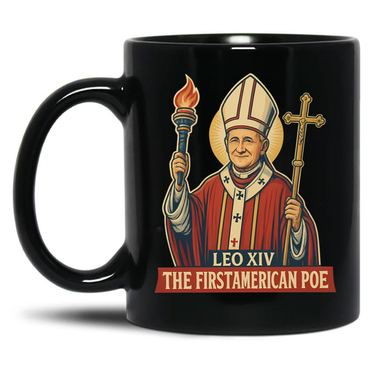 First American Pope Leo Xiv Black Coffee Mug