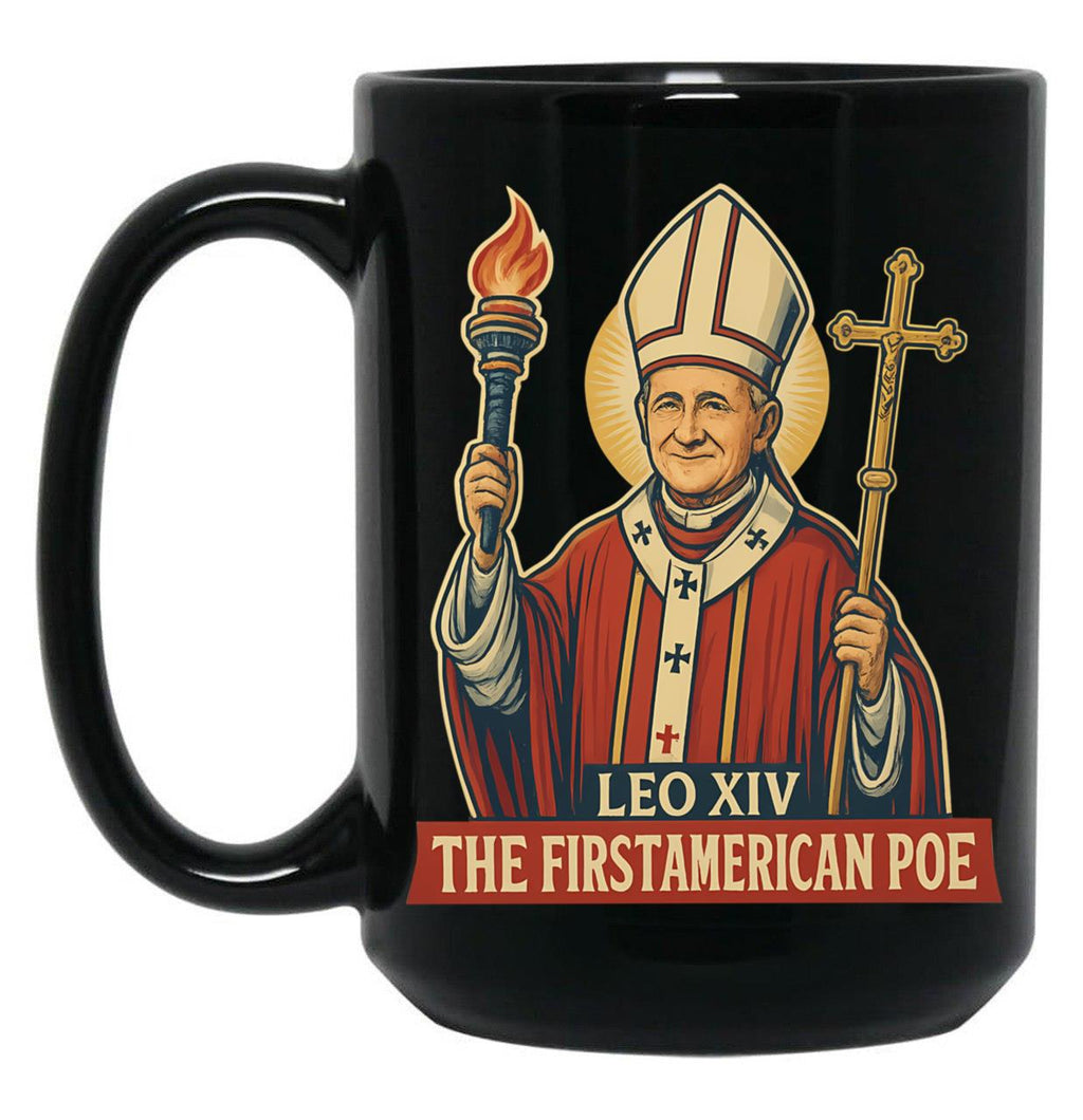 First American Pope Leo Xiv Black Coffee Mug