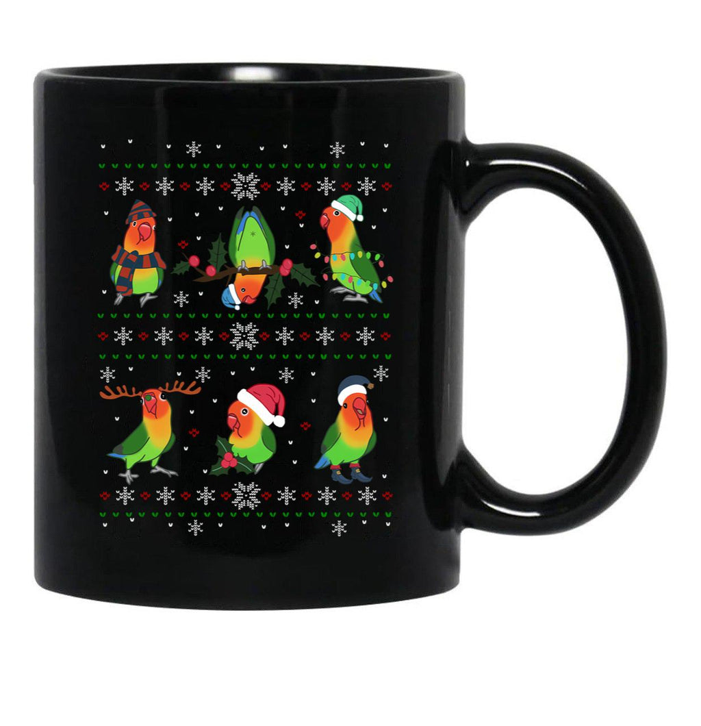 Fischer'S Lovebird Ugly Christmas Pattern Black Coffee Mug, Gift Coffee Mug - Black