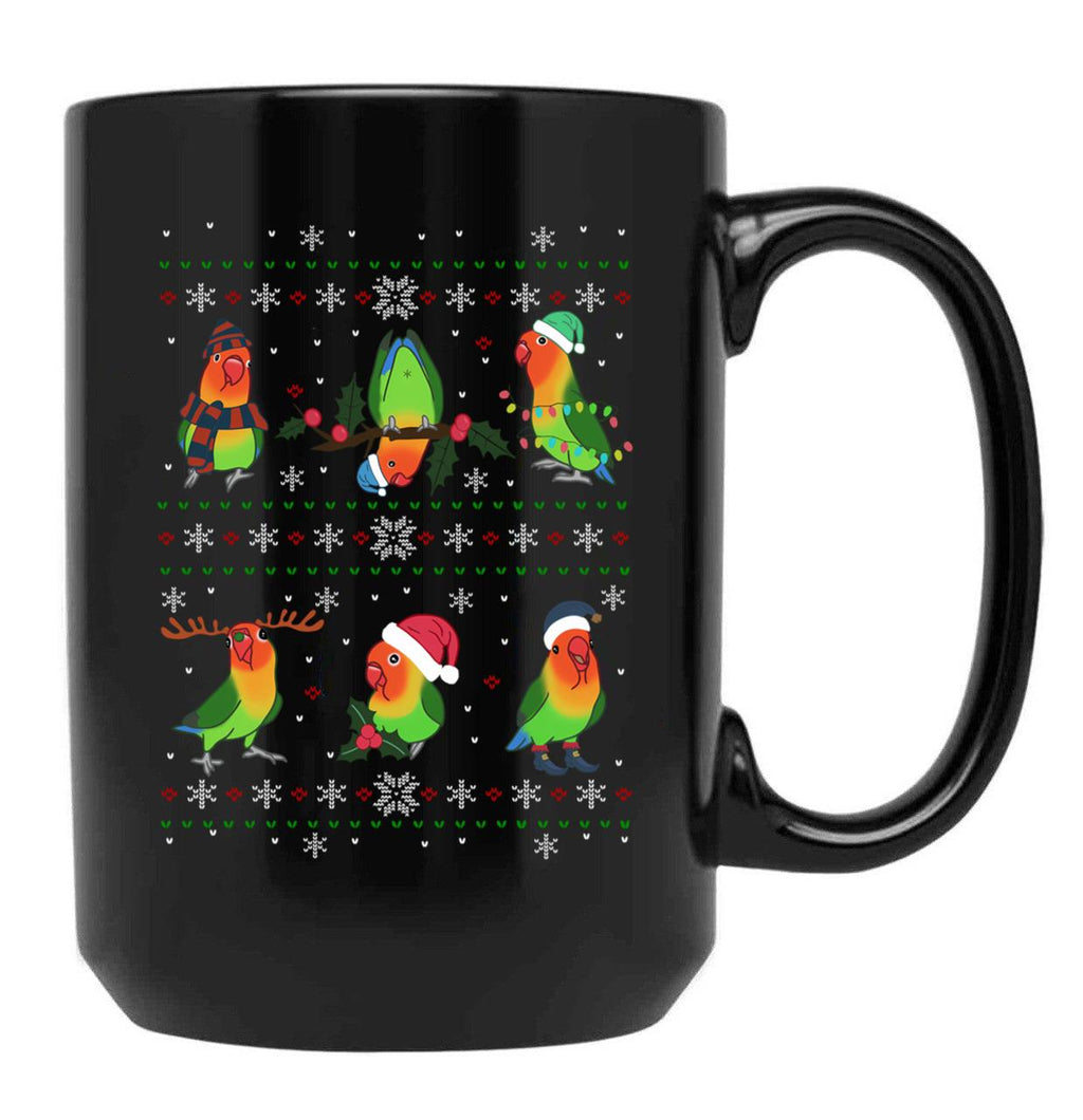 Fischer'S Lovebird Ugly Christmas Pattern Black Coffee Mug, Gift Coffee Mug