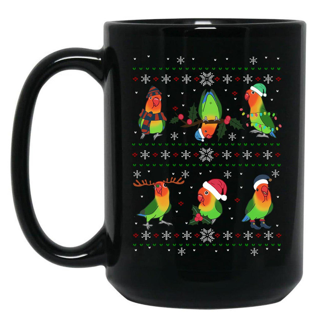 Fischer'S Lovebird Ugly Christmas Pattern Black Coffee Mug, Gift Coffee Mug