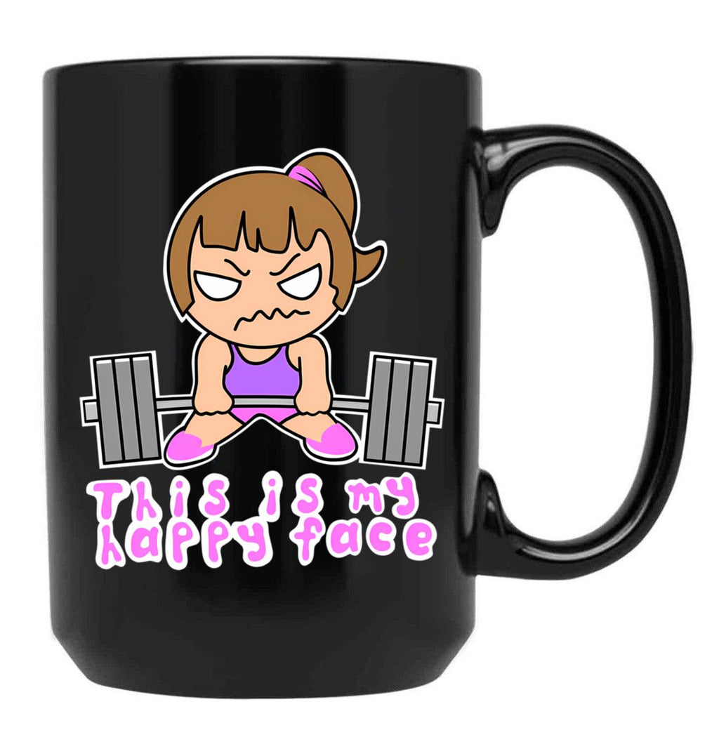 Fitness Funny Barbell Girl Black Coffee Mug, Gift Coffee Mug