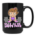 Fitness Funny Barbell Girl Black Coffee Mug, Gift Coffee Mug