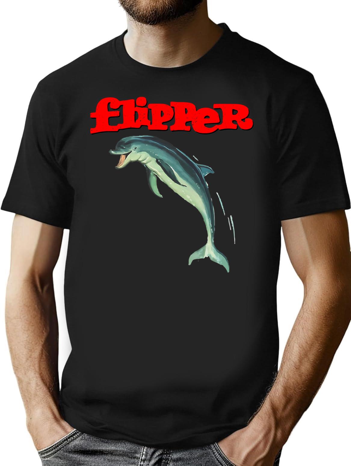 Flipper Vintage T-Shirt for Men & Women, T-Shirts Graphic Tee - Black