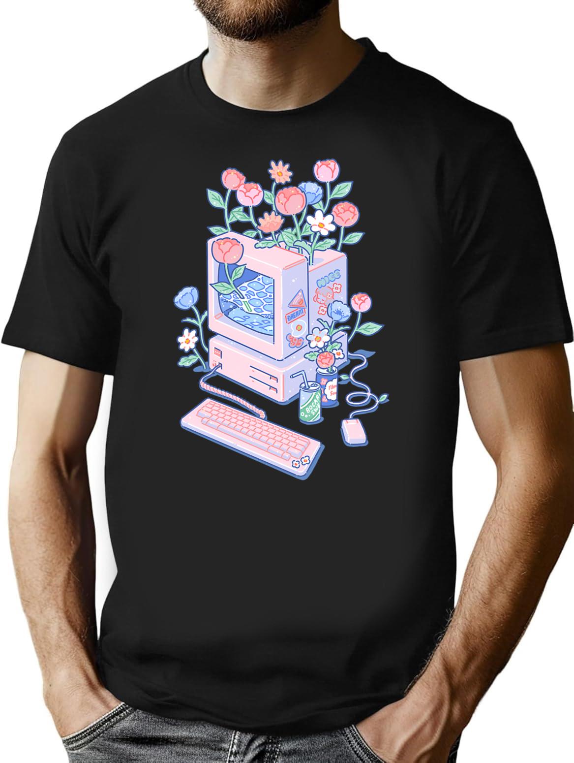 Flower Pc T-Shirt for Men & Women, T-Shirts Graphic Tee - Black