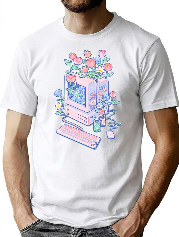 Flower Pc T-Shirt for Men & Women, T-Shirts Graphic Tee - White