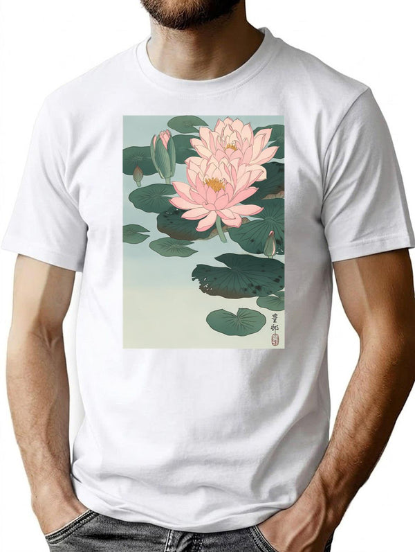 Flowering Water Lily Ohara Koson T-Shirt for Men & Women, T-Shirts Graphic Tee - White