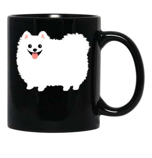 Fluffy White Pomeranian Black Coffee Mug, Gift Coffee Mug - Black