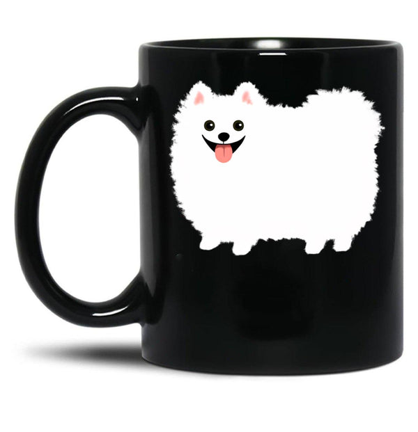 Fluffy White Pomeranian Black Coffee Mug, Gift Coffee Mug - Black