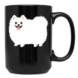 Fluffy White Pomeranian Black Coffee Mug, Gift Coffee Mug
