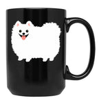 Fluffy White Pomeranian Black Coffee Mug, Gift Coffee Mug