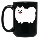 Fluffy White Pomeranian Black Coffee Mug, Gift Coffee Mug