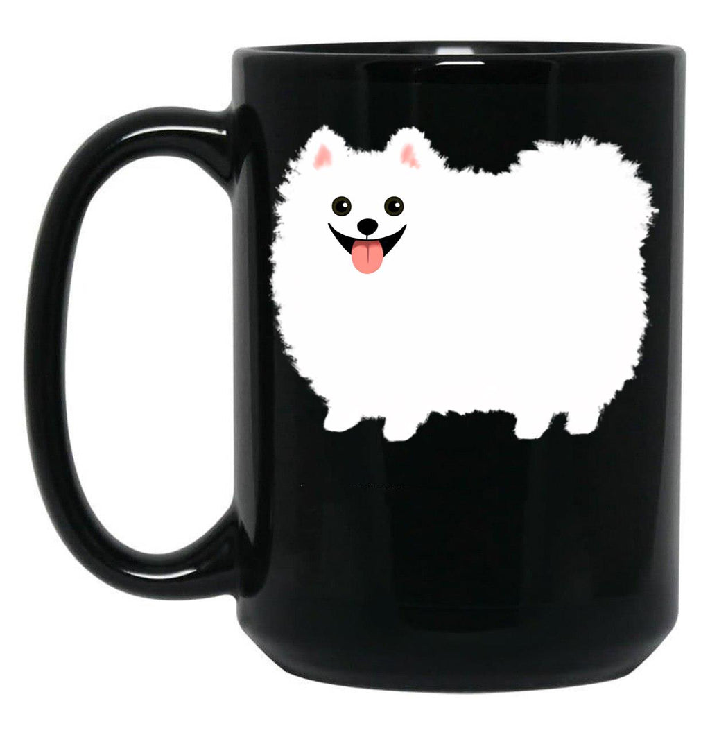 Fluffy White Pomeranian Black Coffee Mug, Gift Coffee Mug