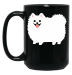 Fluffy White Pomeranian Black Coffee Mug, Gift Coffee Mug