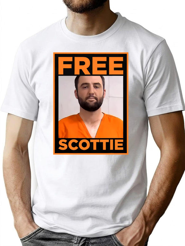 Free Scottie Mug Shot Funny Humour Premium Heavyweight Cotton T-Shirt - White