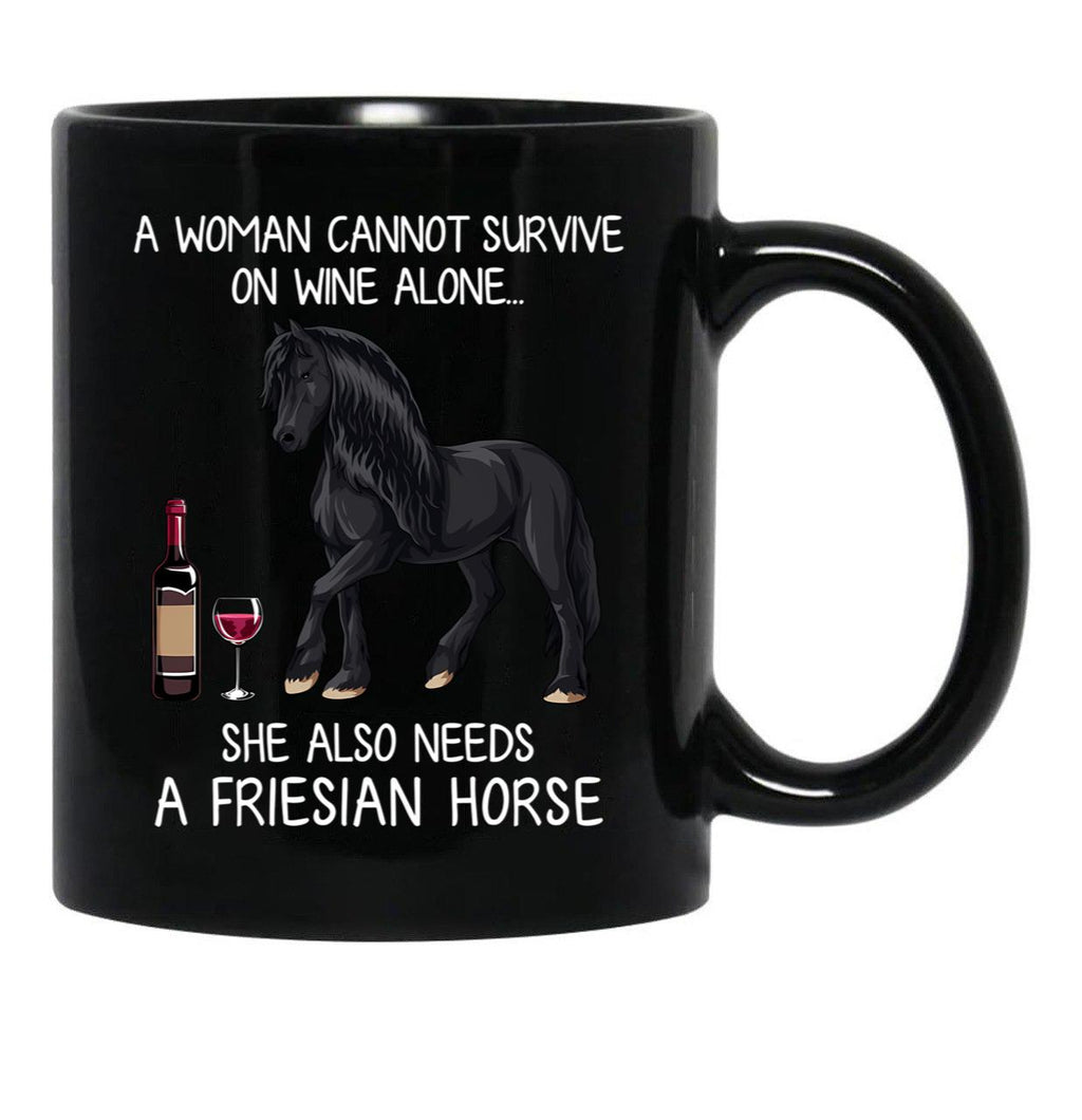 Friesian Horse And Wine Funny Horse Black Coffee Mug, Gift Coffee Mug - Black