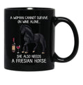 Friesian Horse And Wine Funny Horse Black Coffee Mug, Gift Coffee Mug - Black