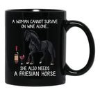 Friesian Horse And Wine Funny Horse Black Coffee Mug, Gift Coffee Mug - Black
