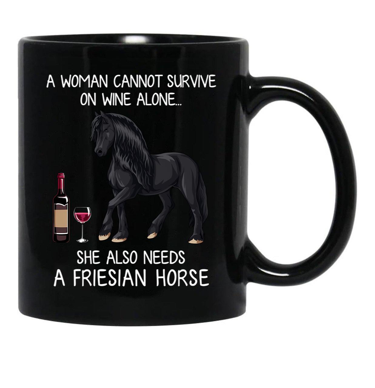 Friesian Horse And Wine Funny Horse Black Coffee Mug, Gift Coffee Mug - Black