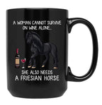Friesian Horse And Wine Funny Horse Black Coffee Mug, Gift Coffee Mug