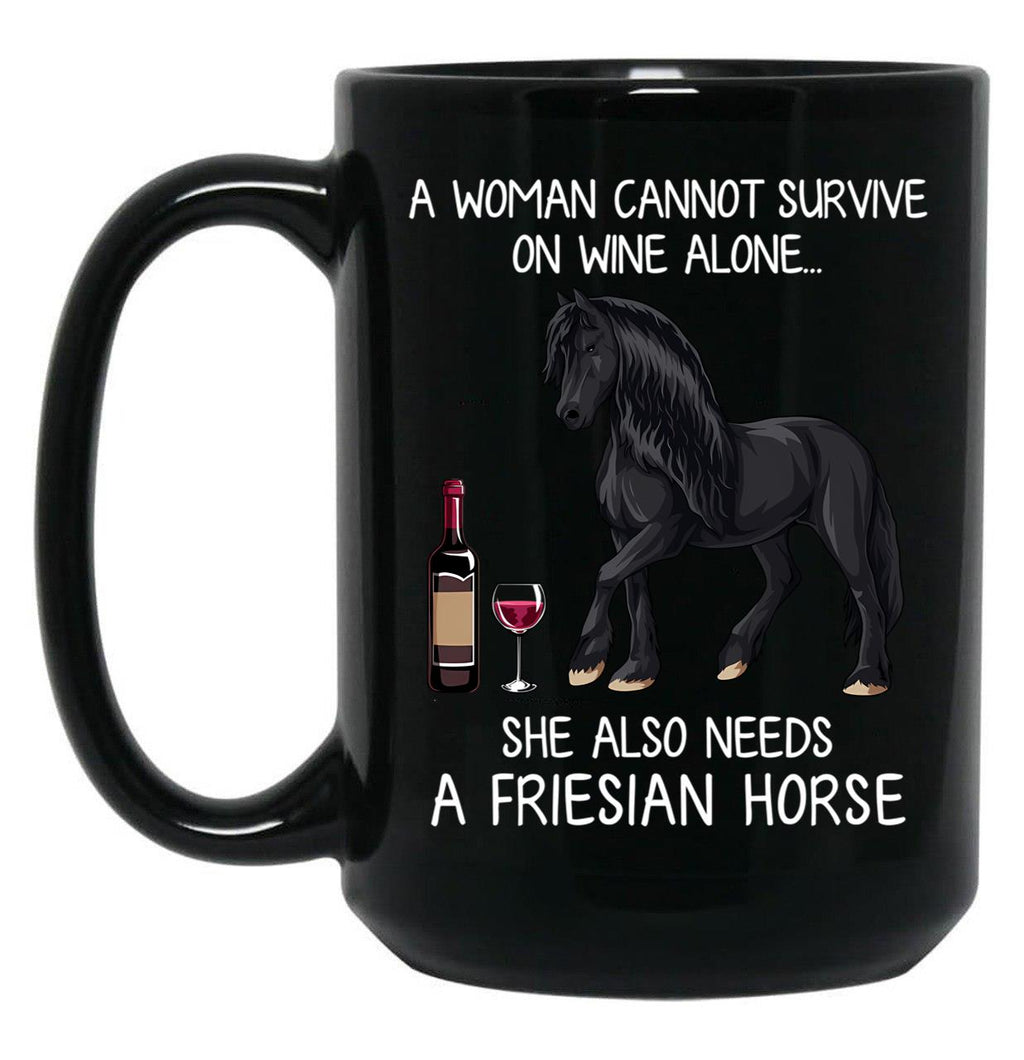 Friesian Horse And Wine Funny Horse Black Coffee Mug, Gift Coffee Mug